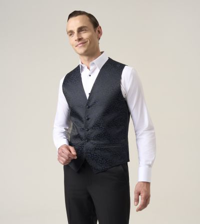 Party Waistcoat Black / Navy Paisley