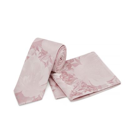 Pink Silk Floral Tie and Pocket Square