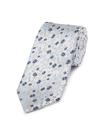 Silver & Blue Floral Tie