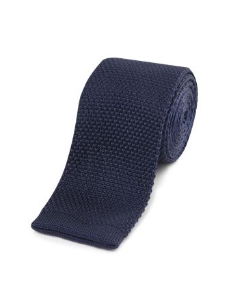 Navy Blue Knitted Tie with Paisley Pocket Square