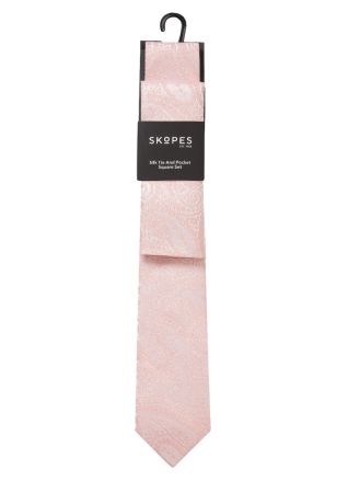 Silk Tie and Pocket Square Baby Pink Paisley