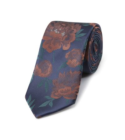 Navy Blue & Orange Floral Tie