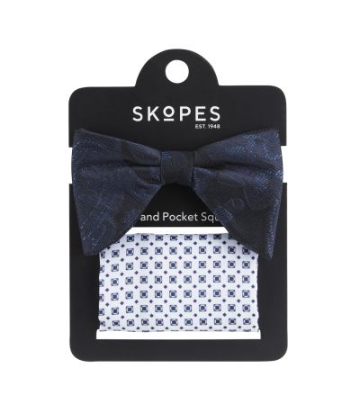 Black / Navy Bow Tie and Navy Geo Pocket Square