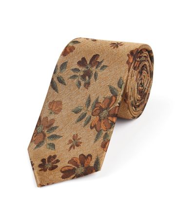 Sand Floral Silk Tie with Matching Pocket Square