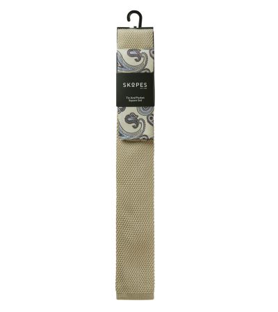 Champagne Knitted Tie and Paisley Pocket Square
