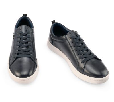 Leather Navy Blue Casual Trainers