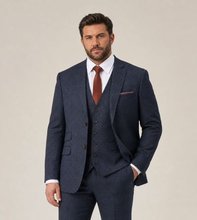 Woolf Tailored Suit Navy Blue Check