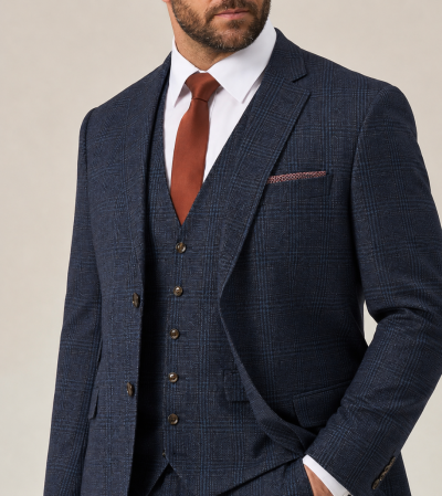 Woolf Tailored Suit Navy Blue Check