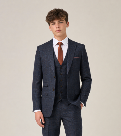 Woolf Tailored Suit Navy Blue Check