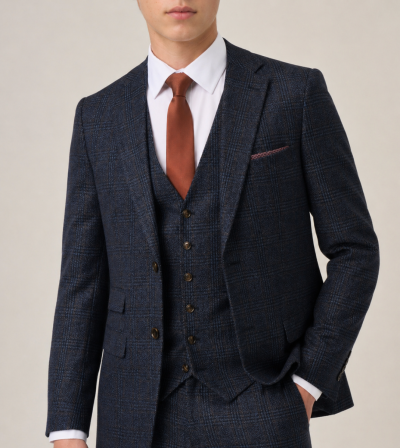 Woolf Tailored Suit Navy Blue Check