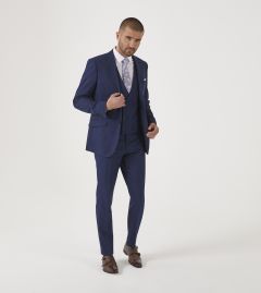 Harcourt Slim Suit Navy Blue Tweed Effect