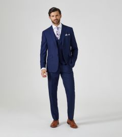 Harcourt Tailored Suit Navy Blue Tweed Effect