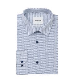 White / Navy Blue Geo Pattern Formal Shirt