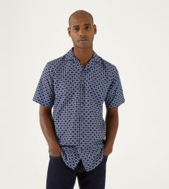 Navy / Cream Geo Design Tailored Casual Shirt