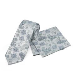 Sage Mint Green Floral Silk Tie & Pkt Sq Set