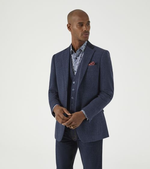 Blue tweed jacket and waistcoat deals
