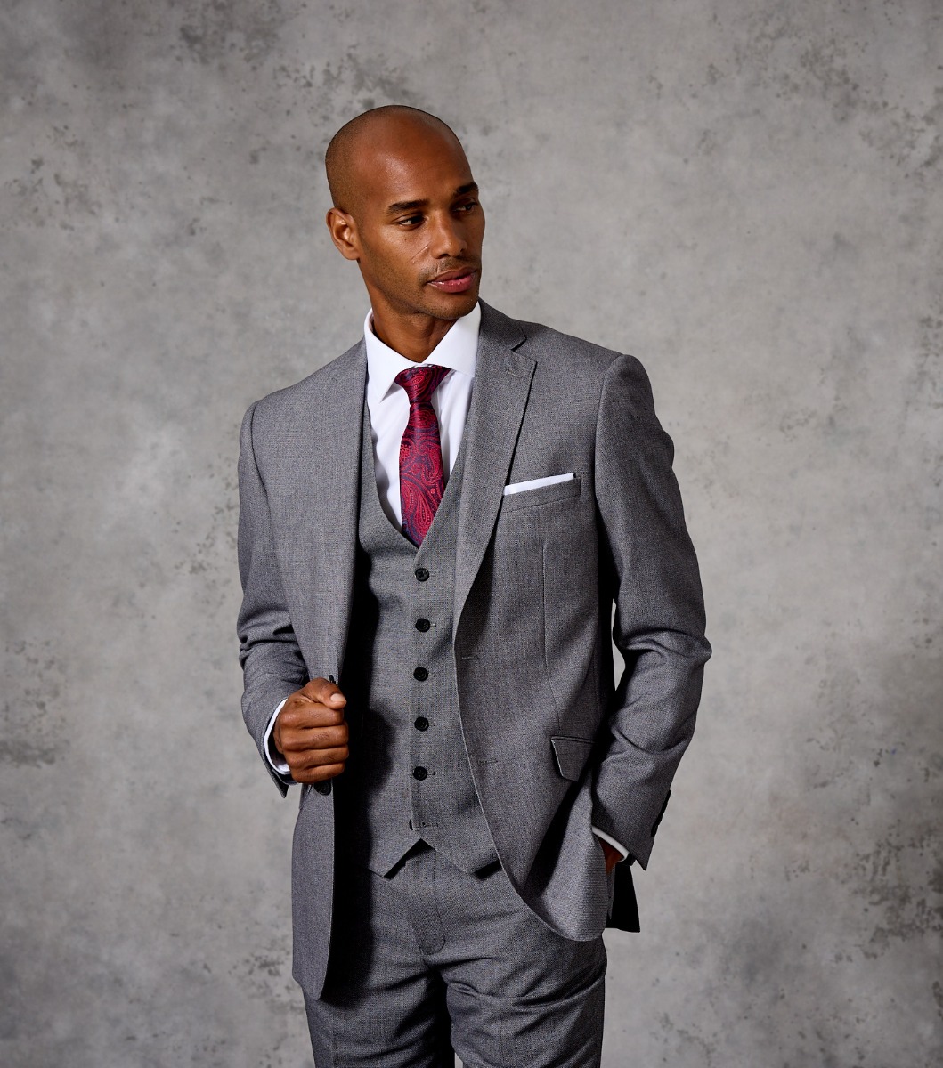 Harcourt Tailored Suit Silver Grey Tweed Effect