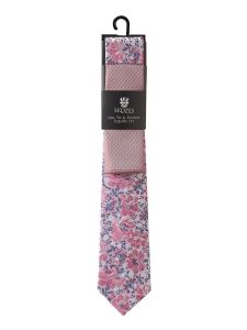 Pink Floral Silk Tie and Pocket Square Set