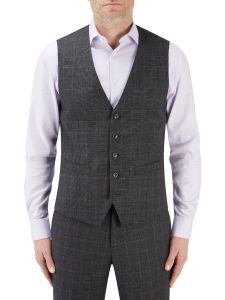 Pinsent Suit Waistcoat Charcoal Wine Check