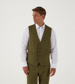 Oswin Suit Waistcoat Green / Red Herringbone Check