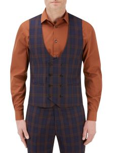 Ramsay Suit DB Waistcoat Navy / Rust Check