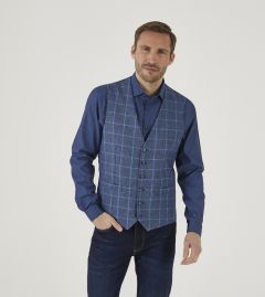 Trevor Linen / Cotton Blend Waistcoat Navy Check