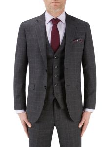 Pinsent Suit Jacket Charcoal Wine Check
