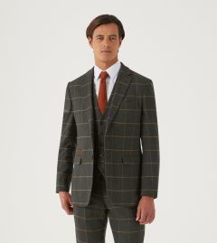 Warriner Suit Tailored Jacket Olive Windowpane Check