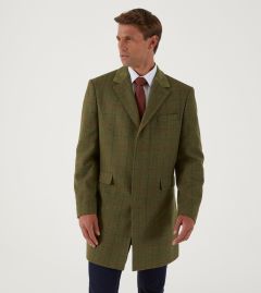 Oswin Overcoat  Green / Red Herringbone Check