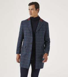 Doyle Tweed Overcoat Navy / Aqua Check