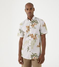 Ecru / Khaki Hawaiian Print Tailored Casual Shirt