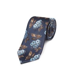 Navy with Baby Blue Flowers Design Tie 