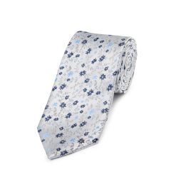 Silver Ditsy / Blue  Floral Design Tie