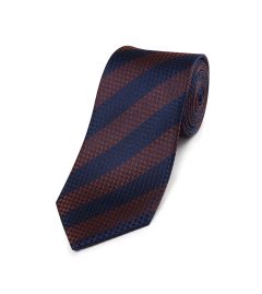 Rust / Navy Textured Stripe Design Silk Tie