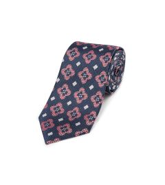 Blue with Red Large Abstract Floral Design Silk Tie