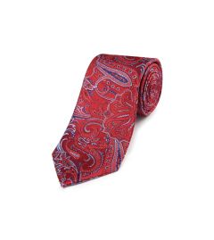 Red / Navy Large Paisley Design Silk Tie