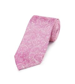 Pink with White Paisley Jaquard Design Silk Tie