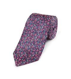 Pink / Blue Tiny Ditsy Floral Design Silk Tie