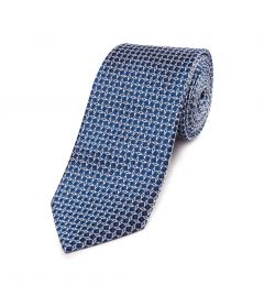 Blue with Silver Pattern Design Silk Tie