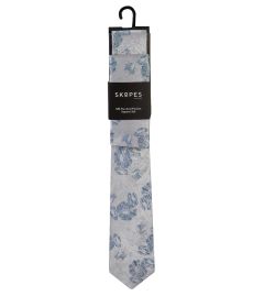 Silk Tie and Pocket Square Blue / Silver Floral