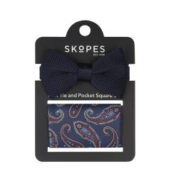 Navy Knitted Bow Tie and Pocket Square
