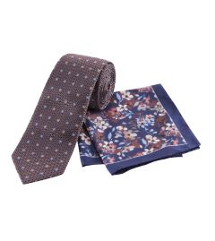 Mauve Floral Textured Silk Tie and Floral Pocket Square