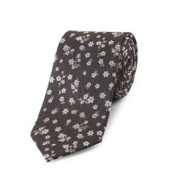 Brown / Stone Floral Silk / Viscose Tie