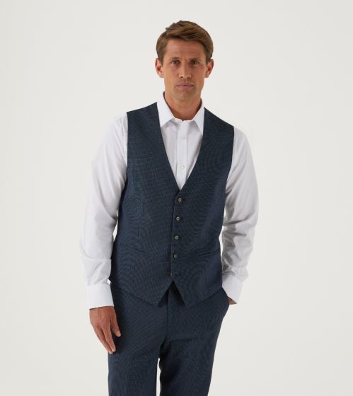 Truman Suit Waistcoat Micro Dot Navy Blue
