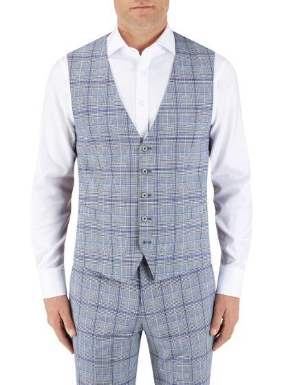 Bright Suit Waistcoat Blue Grey Check