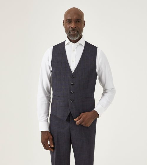 Curry Suit Waistcoat Navy Rust Check