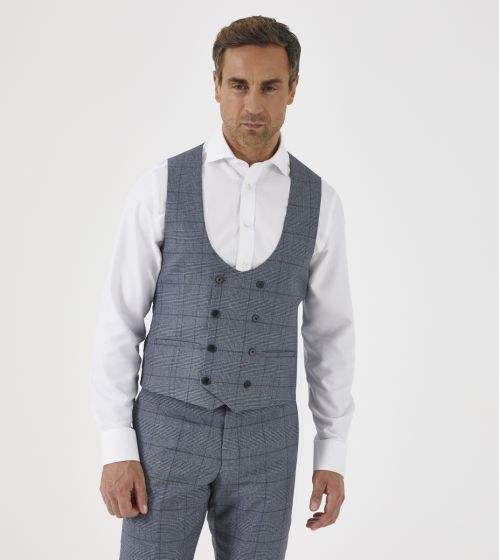 Grey check double sales breasted waistcoat