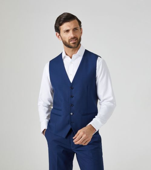 White suit online with blue waistcoat