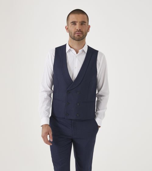 Harcourt Double Breasted Waistcoat Navy
