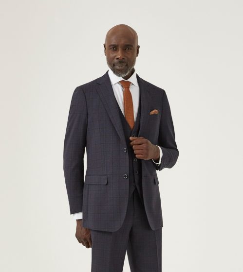 Moss bros navy black check clearance